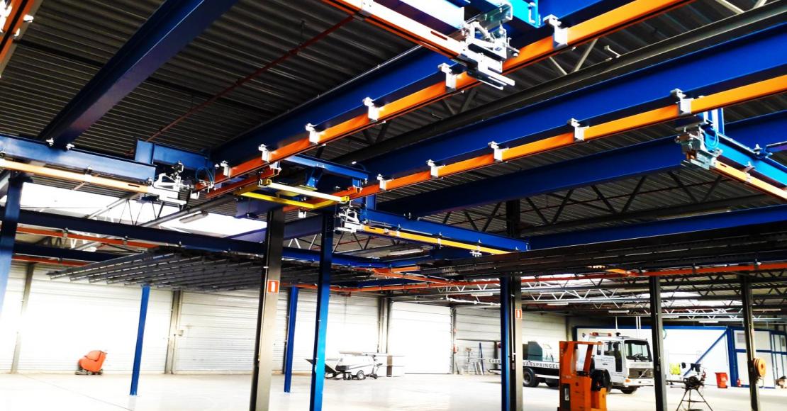 power and free, dropsecties, kettingbanen, kettingbaansysteem, monorailsysteem, GIS-takels, cleantrack, bovenloopkranen, zwenkkranen, intern transportsysteem, traversekranen, verdeelbrug, spuitrobots, peodercoatingstraat, poedercoatcabine, moffelovens, baden